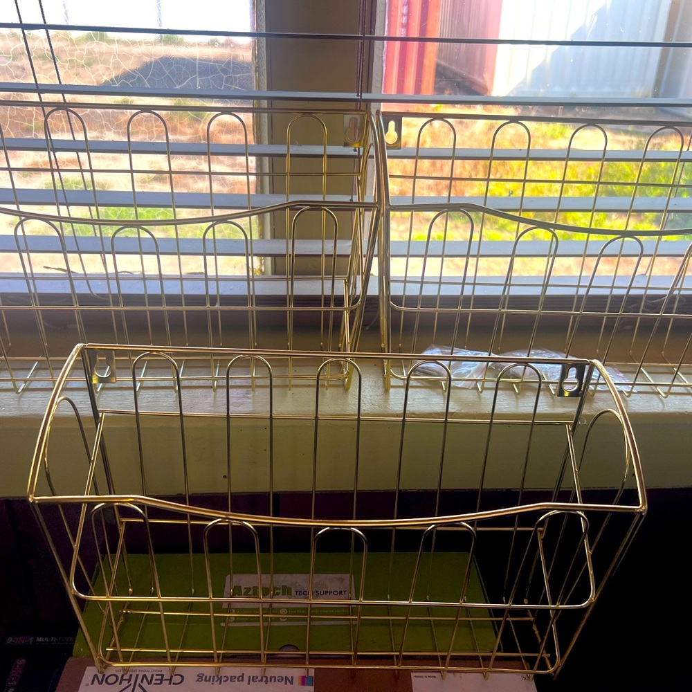 Set of three office wall gold baskets. Brand new. Not in box.